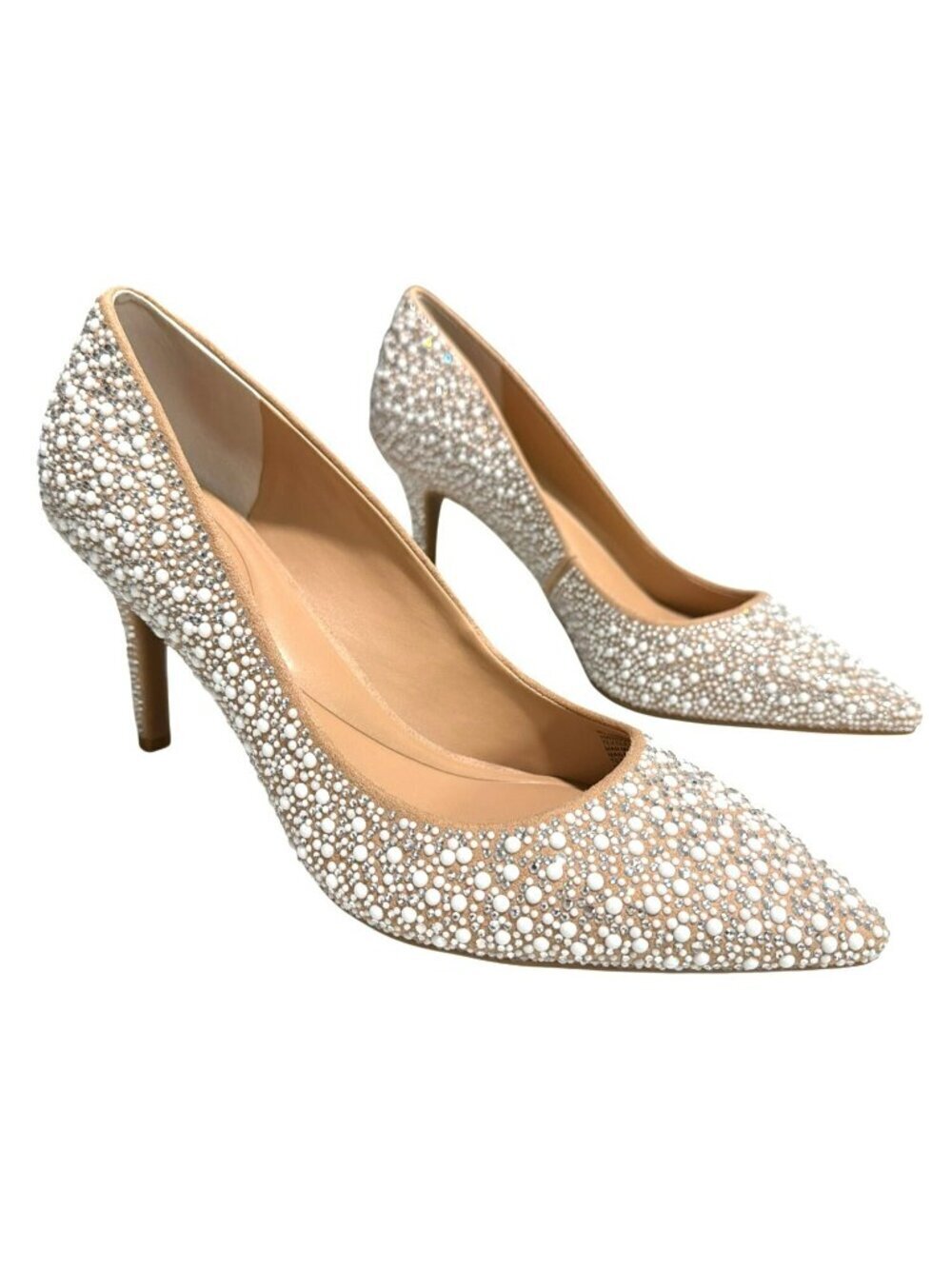 INC Pearl & Rhinestone Embellished Pointed-Toe Heels Shoes Size 8M
